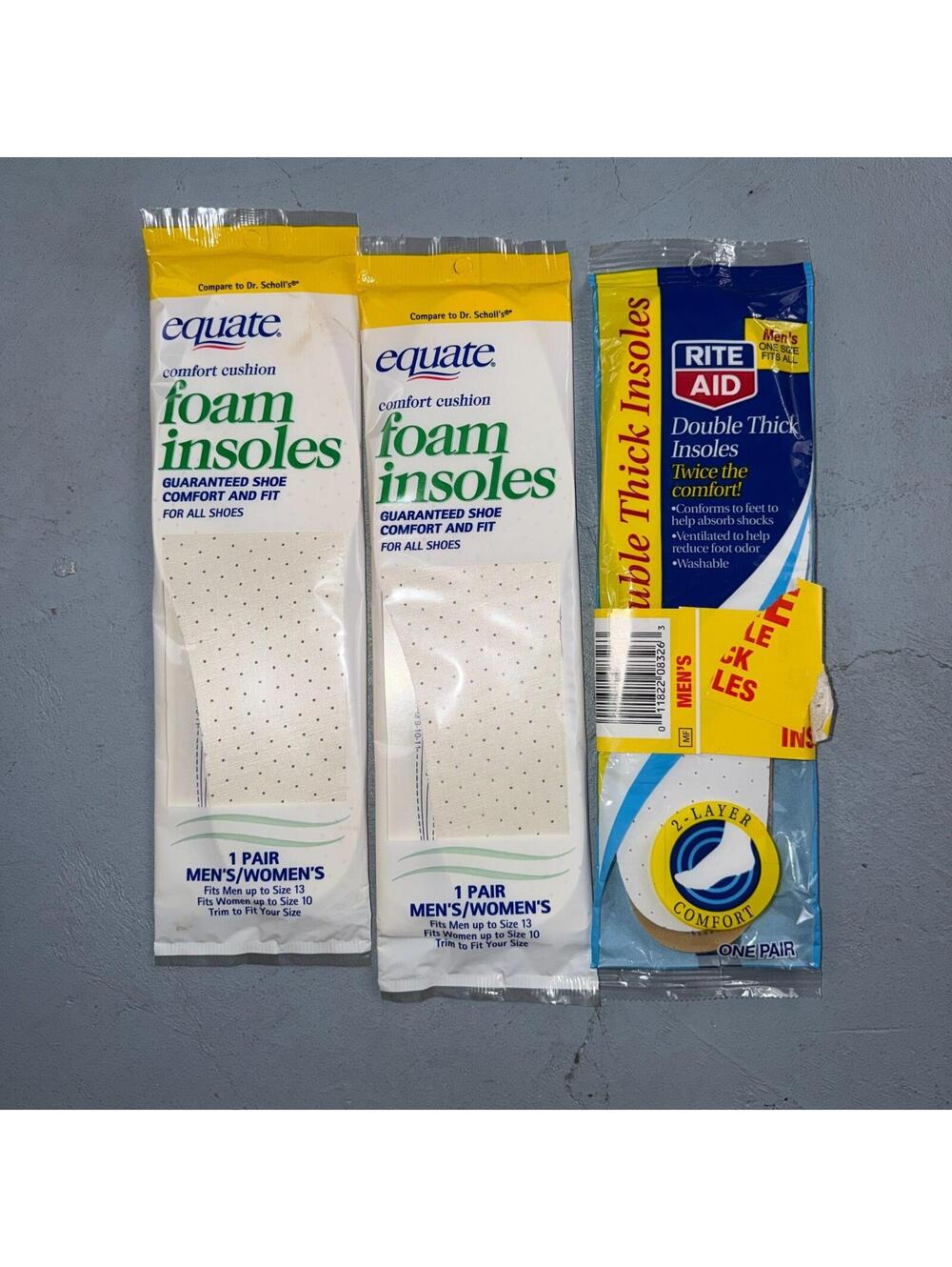 3 Equate Comfort Cushion Foam Insoles Unisex Men Up To Sz 13 Women Up To Sz 10